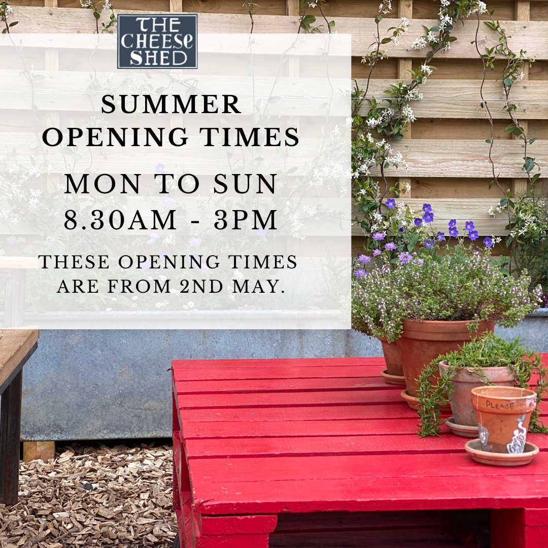As of Monday 2nd May, here are our summer opening times:
Mon to Fri - 8.30am - 3pm  

🧀
