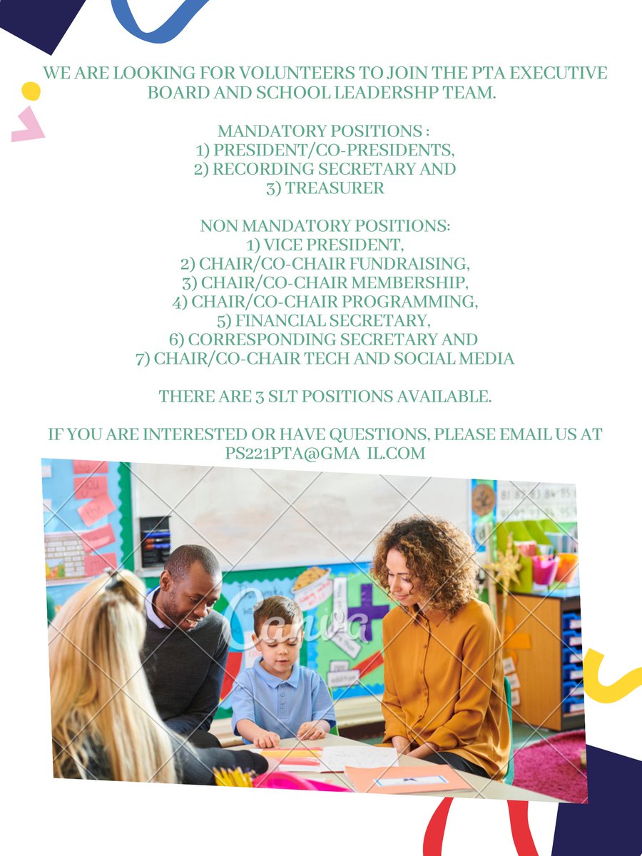 PS221PTA's tweet photo. The election will be on May 18th at the General PTA meeting.  Please join us! https://t.co/YAaCeFRz3Q