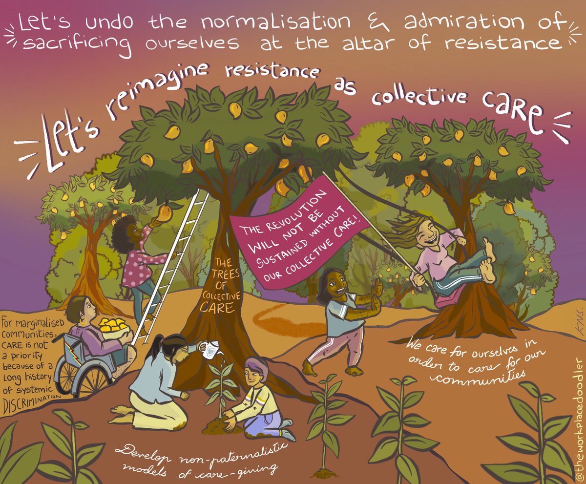 ✨'We know too well that we must prioritize our care as part of our resistance, after all the revolution will not be sustained without our collective care.' ✨Dive into this powerful article: bit.ly/resistanceisco… #feministfutures 🎨artwork:@kruthika_ns