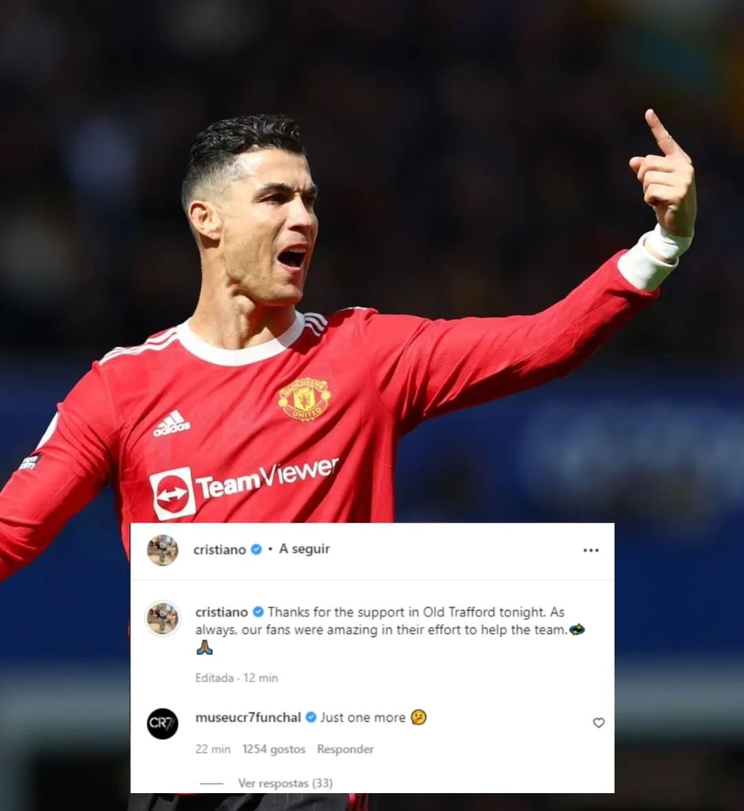 iammausool's tweet photo. "Just One More" Ronaldo's Brother comments on Cristiano's post

Is that a hint that Ronaldo is leaving United? because his comment clearly means"Just one more Home Game to go and thats it.

I think he is leaving and he should leave asap,How about your opinion?

#CristianoRonaldo https://t.co/opQpiAksLb