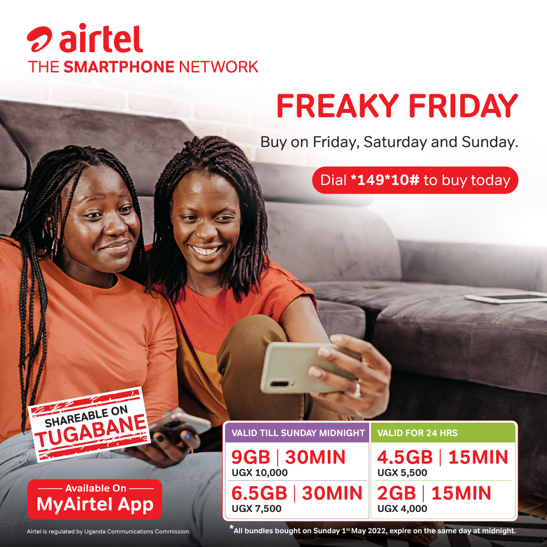 Airtel_Ug's tweet photo. Wakey Wakey! Here are this weekend's #FreakyFiday offers that you can buy throughout the whole weekend. Dial *149*10# to buy or use #MyAirtel App here - https://t.co/fcIavS2pJ8. https://t.co/00B3XvHMaU
