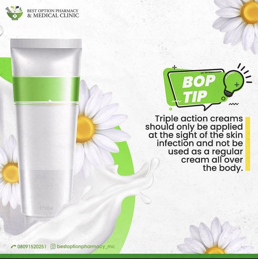 BestOptionPharm's tweet photo. The chemicals in triple action creams were designed to destroy the infection and restore the skin to normal, when it is used on part of the skin with no infection to destroy it could destroy the skin.
this could lead to:
👉 destroyed skin microflora
👉 skin thinning https://t.co/CnmyoImFTx