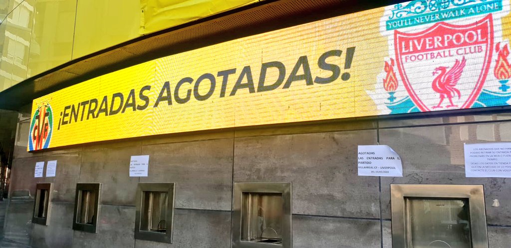 tsf_podcast's tweet photo. Tickets sold out for Villarreal v Liverpool next week. Prices started at €25. The most expensive were €70. For a Champions League semifinal. https://t.co/9IaBjg6WaR