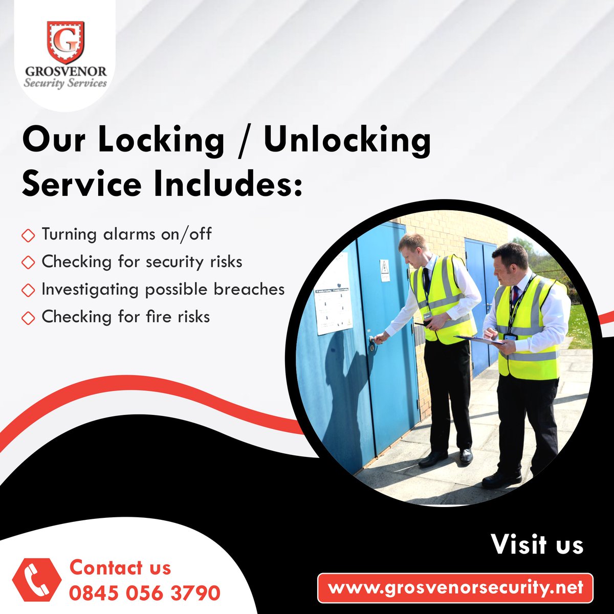 GSSLondon's tweet image. Grosvenor #security is proud to offer a #LockandUnlock Solution for your property or business. We will be the responsible #keyholder and go to the #premises to lock and unlock the #building at a pre-arranged time. 

Visit Us: grosvenorsecurity.net