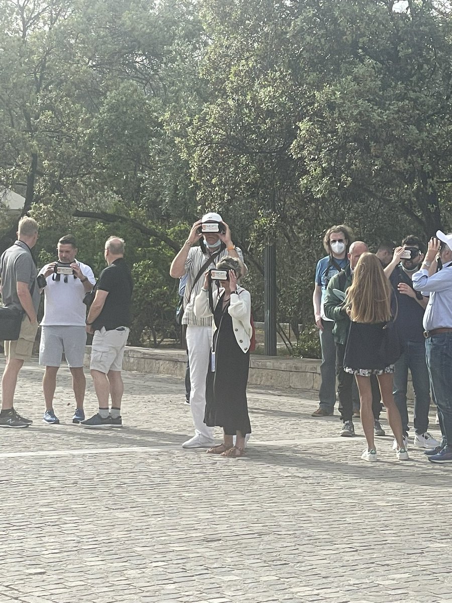 Oh it’s happening. Tourists on a guided tour on the hill of acropolis, putting on and off their VR glasses, combining a view of today’s and Ancient Greece. Exciting times.