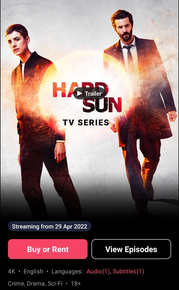 CinemaRareIN's tweet photo. Two detectives with opposing viewpoints are forced to work together in a pre-apocalyptic criminal world.

#HardSun S1 (2018), now available on @BmsStream. https://t.co/6L5AIafyAB