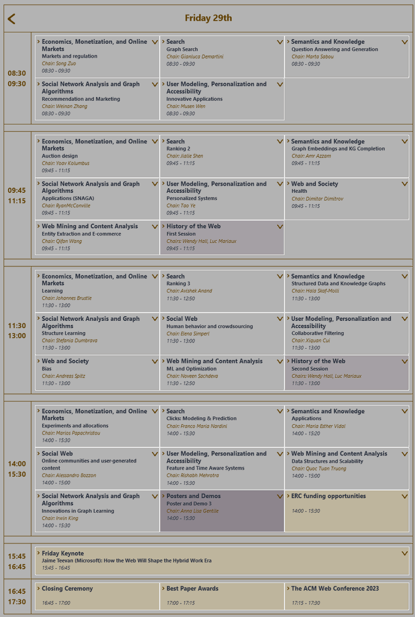 TheWebConf's tweet photo. A rich program awaits you for this last day of #TheWebConf 2022!
Don't forget to join: 
- #HistoryOfTheWeb sessions this morning CEST, 
- #ERC funding opportunities session at 2PM CEST
- @jteevan #Keynote Talk at 3:45PM CEST
- #ClosingCeremony at 4:45PM CEST https://t.co/sv1kUJSLQt