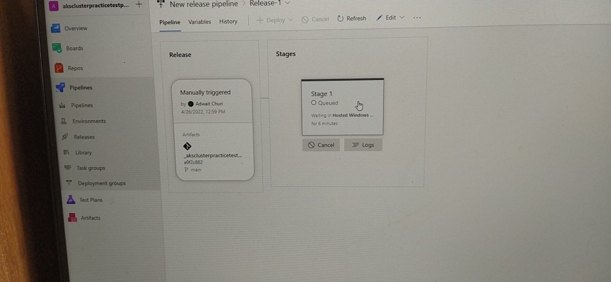 adwaitchuri's tweet photo. @AzureDevOps Hi Team, thank you for the reply.
When I have created Pipeline and trying to Run, it's been queued from last Tuesday.
And when I try to do Release , there too it's queued.
Please help to proceed. https://t.co/Pa09mOeCVM