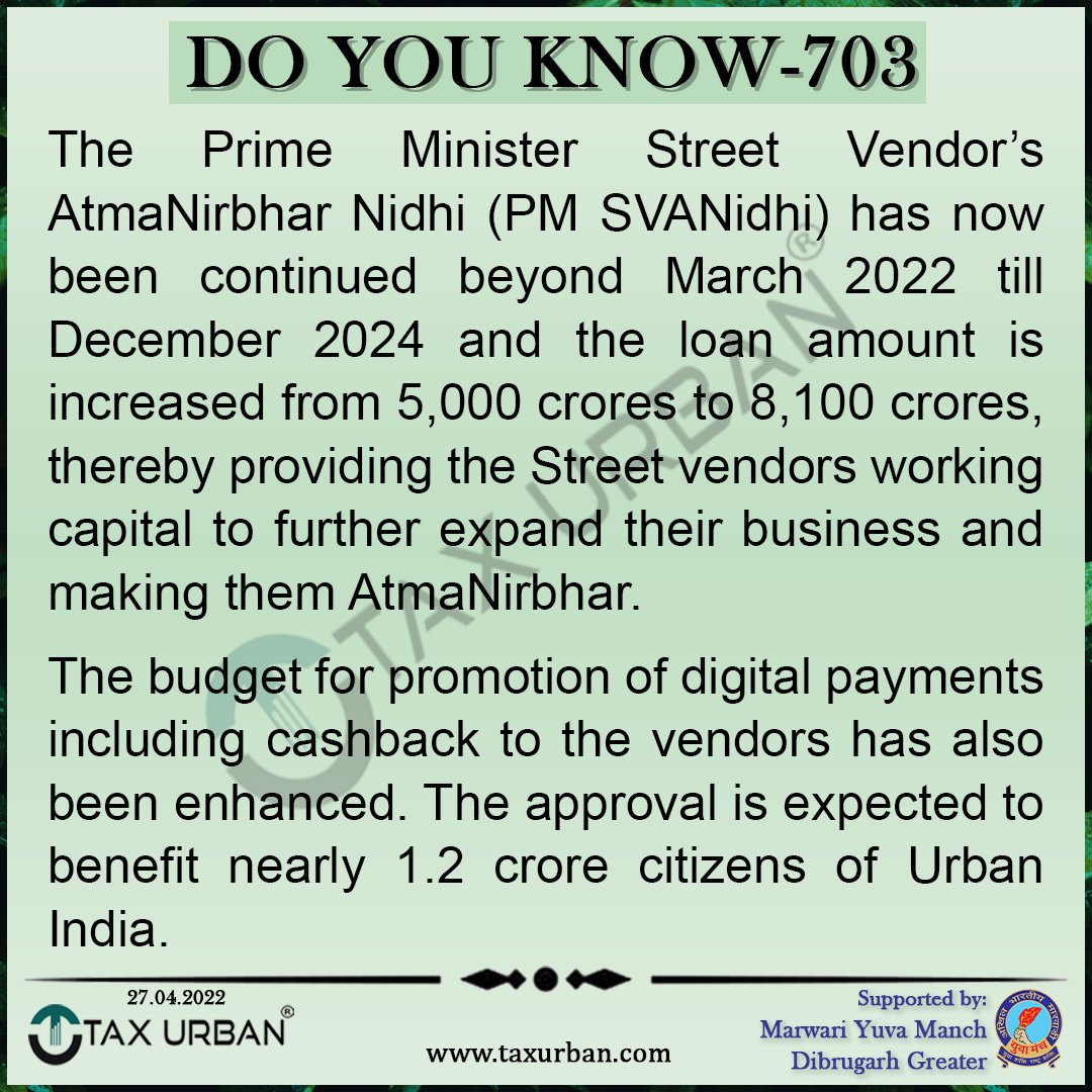 TaxUrban20's tweet photo. 𝗗𝗢 𝗬𝗢𝗨 𝗞𝗡𝗢𝗪-𝟳𝟬𝟯
Did you know about PM SVANidhi?
#taxurban

Tags Used:
#Budget #digitalpaymentsafety  #digitalpaymentsgsb #digitalpaymentsolutionsindia   #digitalpaymentsaccepted #digitalpayments #digitalpaymentspromotebenow #digitalpaymentsharbaar  #digitalp https://t.co/QaWgZDPqGk