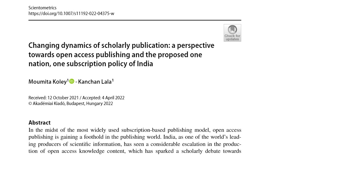 📃Research paper on #OpenAccess out now!

🔗 rdcu.be/cMlnK

Are blanket subscription policies the best way forward to facilitating access to scholarly needs? 

#OpenScience 
#ONOS
#Scientometrics