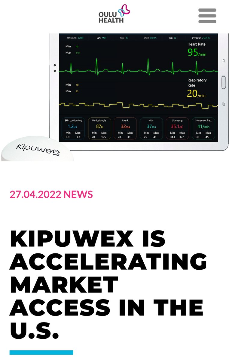 Kipuwex reaching another milestone!Thank you OuluHealth for higlighting news from Kipuwex! 

Read the whole article from this link:
 ouluhealth.fi/kipuwex-is-acc…

#kipuwex #healthcare #IoMT #remotemonitoring