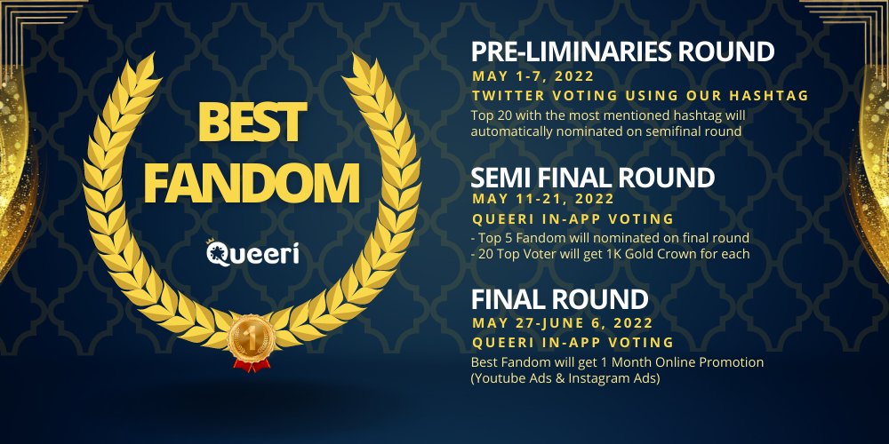 queeri_official's tweet photo. 📣COMING SOON‼️
✨Best Fandom Queeri✨
🌟PRE-LIMINARIES ROUND
📆May 1 - 7 2022
🌟SEMI FINAL ROUND - Queeri In-App Voting
📆May 11 - 21, 2022
🌟FINAL ROUND - Queeri In-App Voting
📆May 27 - June 6, 2022
#Queeri #Queeri_Vote #BestFandomQueeri https://t.co/CSmW9XHxTe