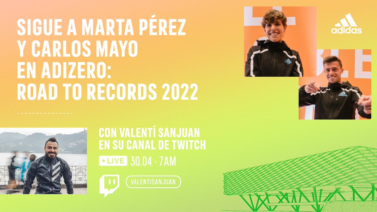 adidas_ES's tweet photo. Mañana reunimos a algunos de los atletas más rápidos del planeta, incluyendo a @Charlieatle y @martapm93 para superar el reto ADIZERO: ROAD TO RECORDS. Síguelos en directo con @valentisanjuan en Twitch: https://t.co/Yzd35NLzxz

Adizero #RoadToRecords #ImpossibleIsNothing https://t.co/BLnQjdAvFW