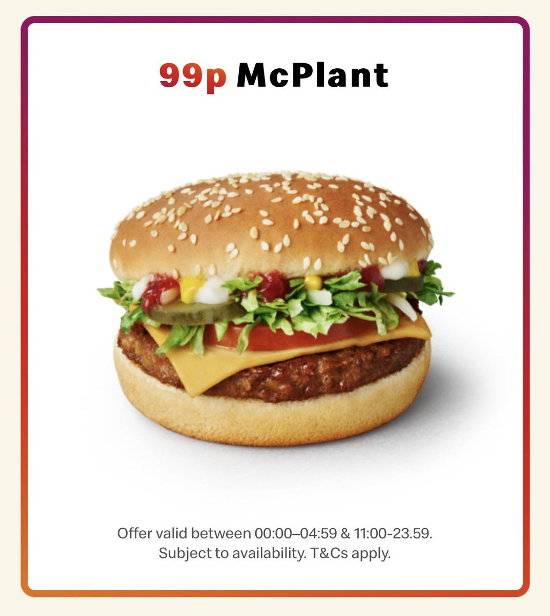 mcds_mboro's tweet photo. Have you got that Friday feeling? Grab a McPlant for 99p when you order on the app! 🙌 https://t.co/v3eqx7xR6L