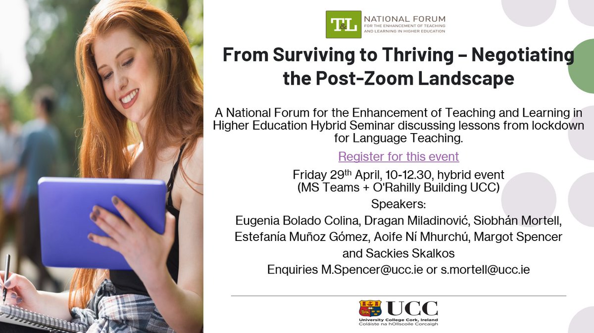 Today is the day! The #NFSeminar <a href="/ForumTL/">National Forum T&L</a> "From #surviving2thriving" takes place from 10 a.m. in the Mary Ryan Seminar Room, ORB @ucc and online. With contributions from <a href="/UccSplas/">UCC SPLAS</a>, <a href="/FrenchDeptUCC/">French Dept UCC</a>  <a href="/langcentucc/">language centre ucc</a> <a href="/UCC/">UCC Ireland</a>_German. Looking forward to seeing you there!