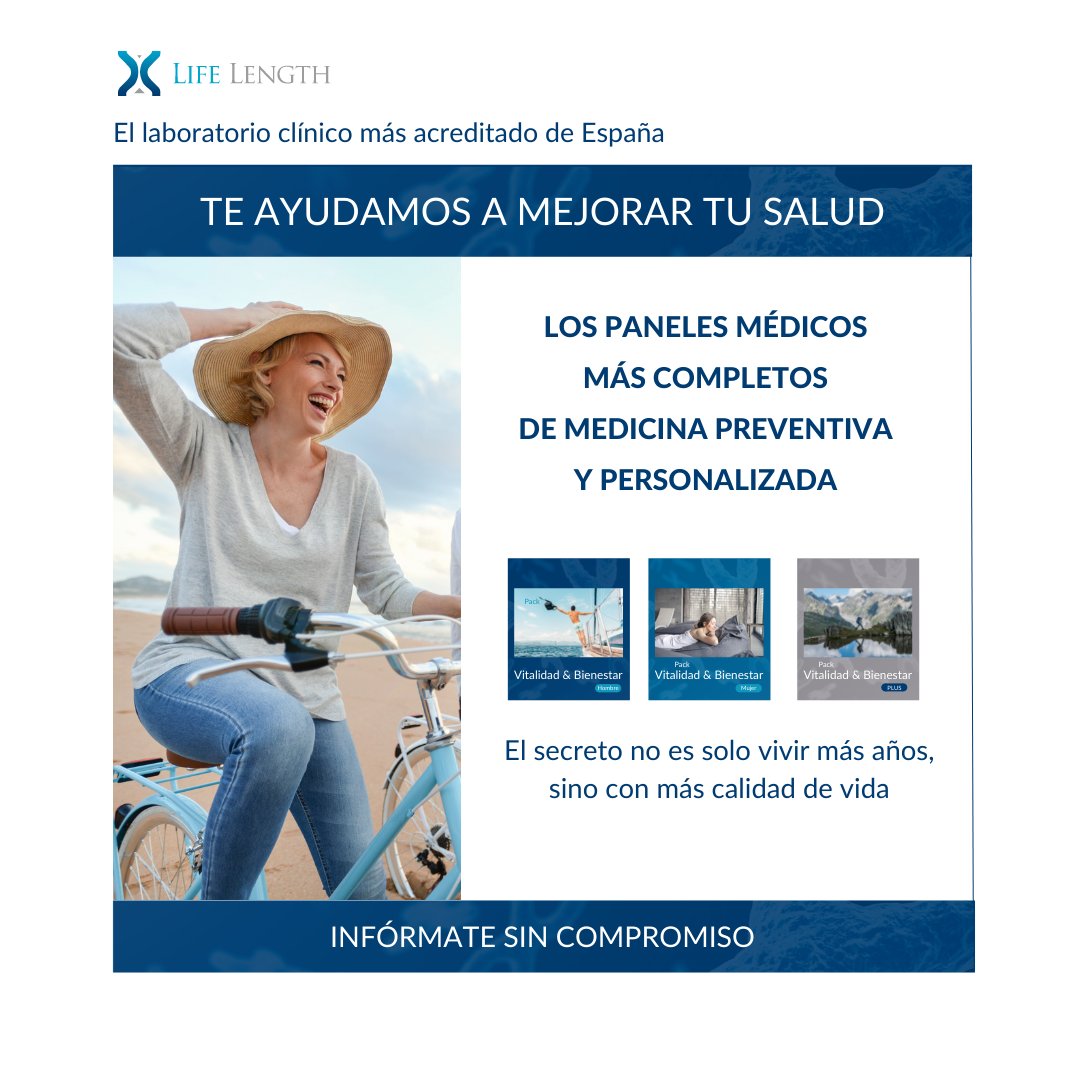 En Life Length nos preocupamos por tu salud, por eso hemos creado los paneles de pruebas más completos de medicina preventiva y personalizada que se adaptan a tus necesidades. 

Infórmate sin compromiso en clinica@lifelength.com  

lifelength.com/es
Tel: (+34) 91 737 1298