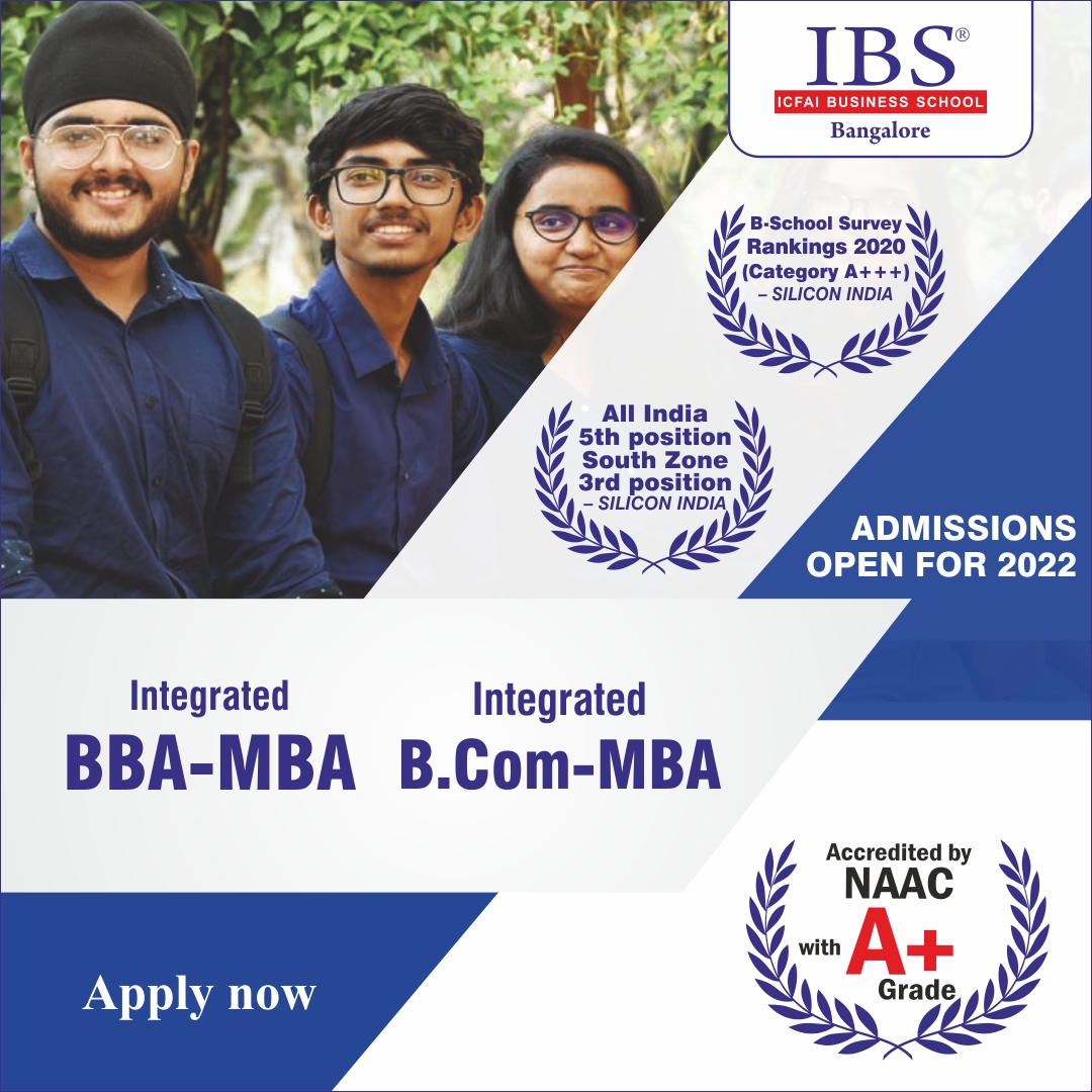 IBSUGPrograms's tweet image. The  BBA-MBA(Integrated) &amp;amp; BCom-MBA (Integrated) Programs are offered by the ICFAI Business School, Bangalore. 
Apply now @https://bit.ly/3rgP58G

#IntegratedPrograms #BBAMBA_Program #BCOMMBA_Program #Admissions2022 #IBSBangalore #IBSAdmissions.