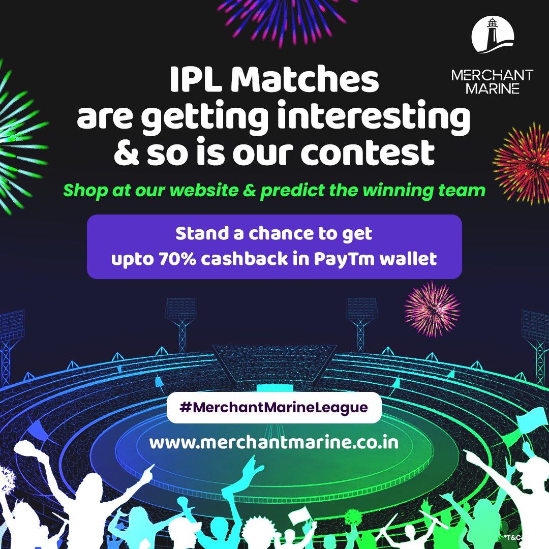 Matches are getting interesting so are your chances to win.

Participate in #MerchantMarineLeague &amp; win upto 70% cashback on your purchase.

#MerchantMarine #menswear #mensclothing #menstyle #menscollection #fashionwear #review #testimonialpost #shoponline #ipl2022 #iplcontest