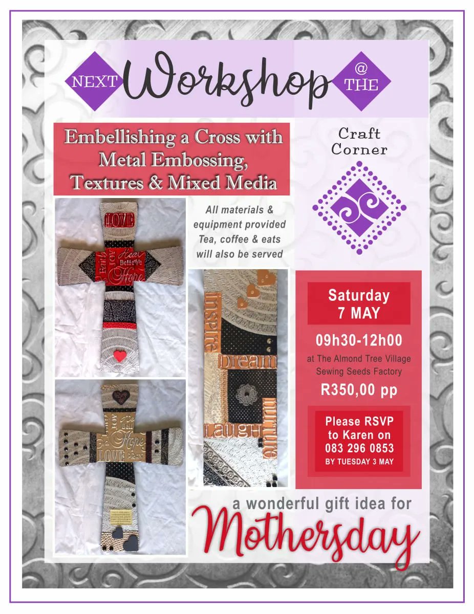 TheAlmondTreeSA's tweet photo. What's ON at The #CraftCorner?

7th May - Make a gift just in time for Mother's Day! 

#craftcorner #artsncrafts https://t.co/zJwz5ZCQAW