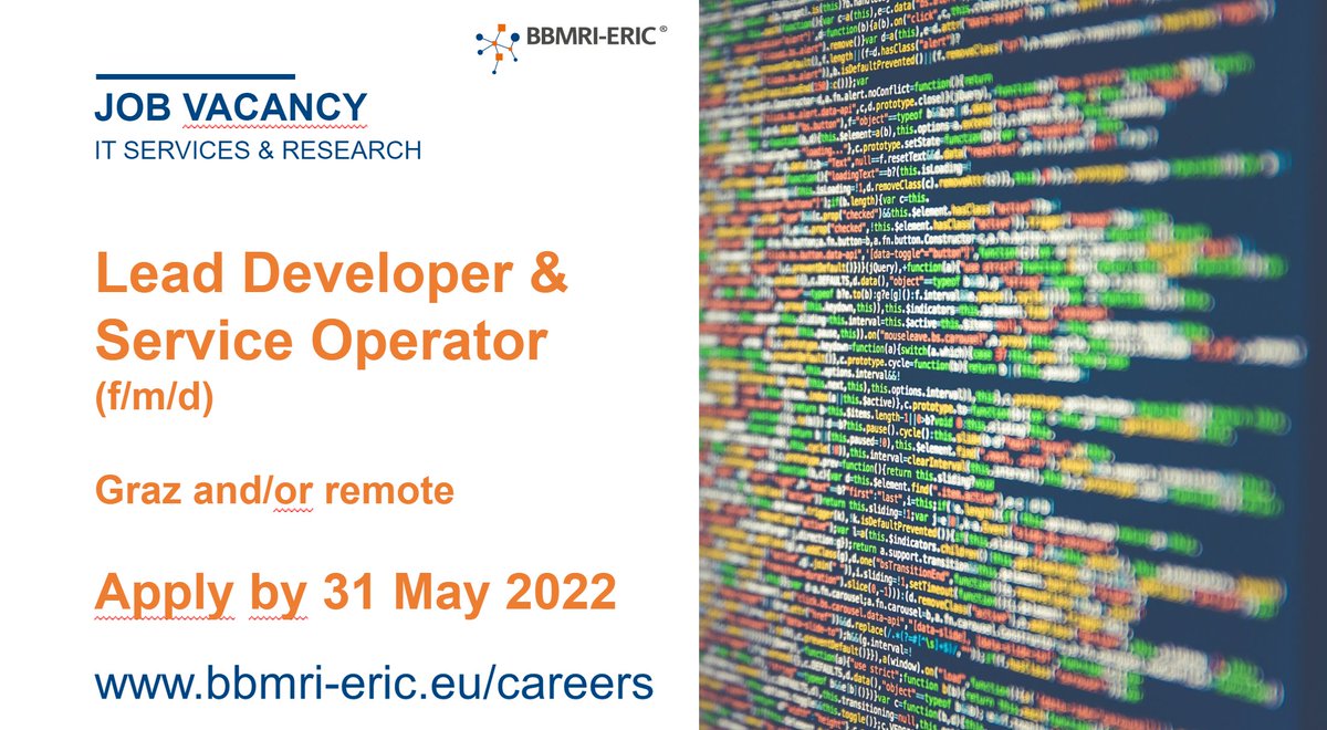 BBMRIERIC's tweet photo. .#WeAreHiring again! 

Strengthen our team as Developer &amp; Service Operator full-time but also part-time! 
The position is based in beautiful #Graz but can be fully or partly remote. 
Deadline for application : 31 May 2022.
#ITJobs #DevOps 

Apply here: https://t.co/pGi2yDhdFP https://t.co/CWjZxg4UP8