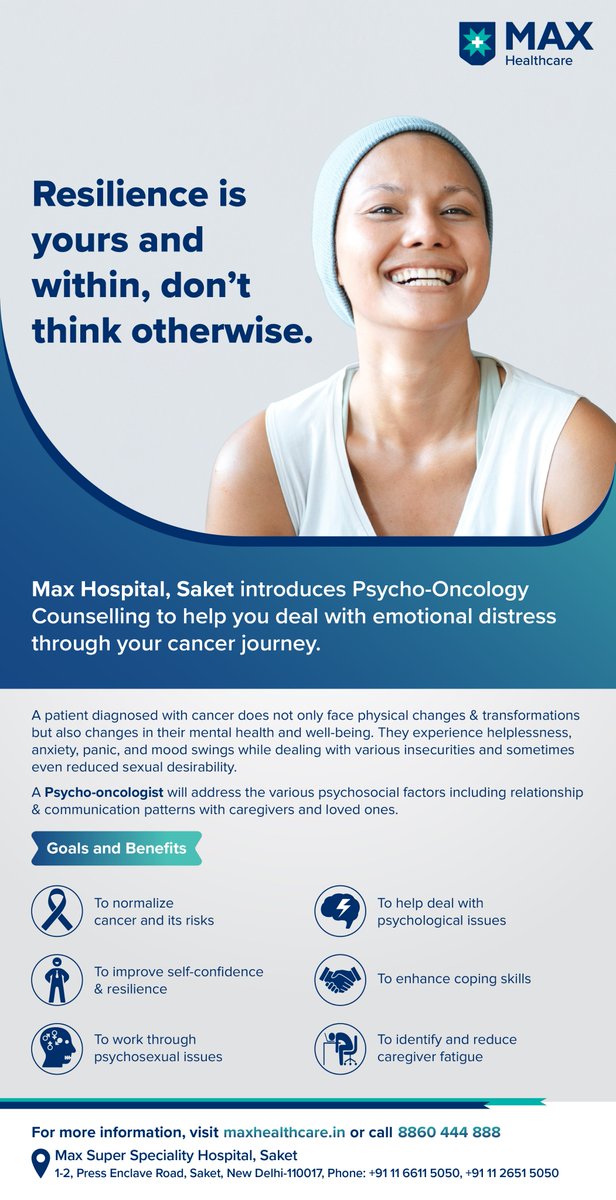 Winning Against Cancer (@winningcancer) on Twitter photo Being diagnosed with Gynae cancer requires guidance towards building #resilience, dealing with insecurities & emotional #distress of the diagnosis and treatment.
<a href="/MaxHealthcare/">Max Healthcare</a>, #PsychoOncology aims at holistic #wellbeing for patients. <a href="/MaxInstCancCare/">Max Institute of Cancer Care</a> #Mentalhealth #CancerCare Being diagnosed with Gynae cancer requires guidance towards building #resilience, dealing with insecurities & emotional #distress of the diagnosis and treatment.
<a href="/MaxHealthcare/">Max Healthcare</a>, #PsychoOncology aims at holistic #wellbeing for patients. <a href="/MaxInstCancCare/">Max Institute of Cancer Care</a> #Mentalhealth #CancerCare