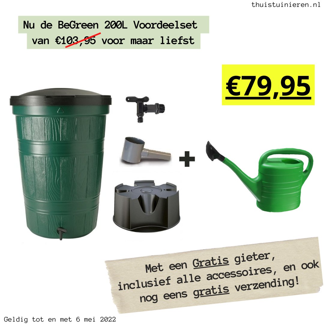 Het is bijna #Moederdag met prachtig weer! Tijd voor korting + gratis accessoires!
Verras je moeder met een gratis gieter, bij aanschaf van een BeGreen 200L Voordeelset, inclusief alle accessoires én gratis verzendkosten!
De actie loopt tot 6 mei 2022

thuistuinieren.nl/begreen-rainsa…