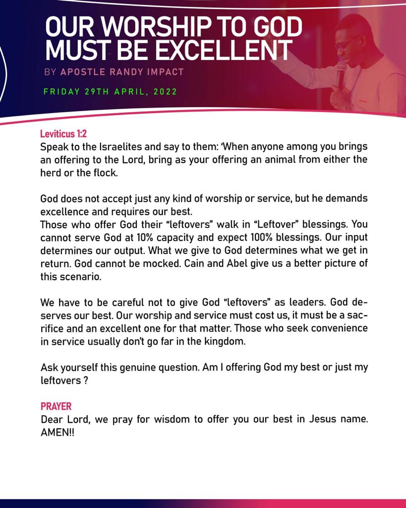 May the Lord grant us wisdom to offer Him our best in Jesus’ name. Amen.

#dailydevo
#dailyword 
#dailydevotional 
#salvation 
#soulfood