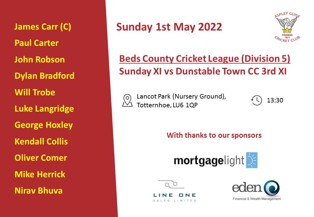 Here are the teams for this weekend's fixtures:

<a href="/FCCL2001/">FCCL</a>
1st XI (H) vs <a href="/CricketLuton/">Luton Caribbean Cricket</a> 1st XI

<a href="/BedsLeague/">Bedfordshire County Cricket League 🏏</a>
Sunday XI (A) vs @DunstableTownCC 3rd XI

A big thank you to our Match Ball and Ground Sponsor, <a href="/LineOneSales/">Line One Sales</a>.

Good luck to all those involved.

#COYG #AGCC