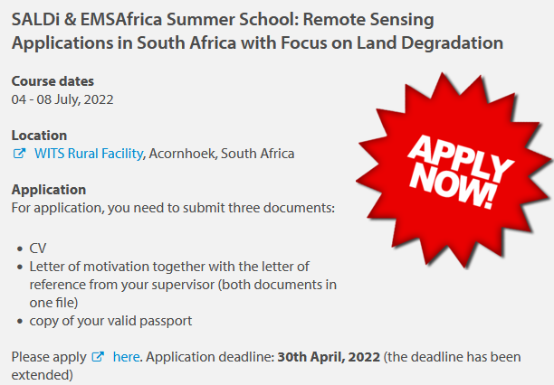 Jena Earth Observation School (@jeos_jena) on Twitter photo We opened the registration process for an interesting joint <a href="/SALDi_FSU/">SALDi</a> & <a href="/EMSAfrica/">EMSAfrica project</a> #remotesensing summer school in #SouthAfrica.
With support of <a href="/Thuenen_aktuell/">Thünen-Institut</a> we provide travel and accommodation expenses!
Take a look at the website and apply now!
bit.ly/3vqKItY We opened the registration process for an interesting joint <a href="/SALDi_FSU/">SALDi</a> & <a href="/EMSAfrica/">EMSAfrica project</a> #remotesensing summer school in #SouthAfrica.
With support of <a href="/Thuenen_aktuell/">Thünen-Institut</a> we provide travel and accommodation expenses!
Take a look at the website and apply now!
bit.ly/3vqKItY