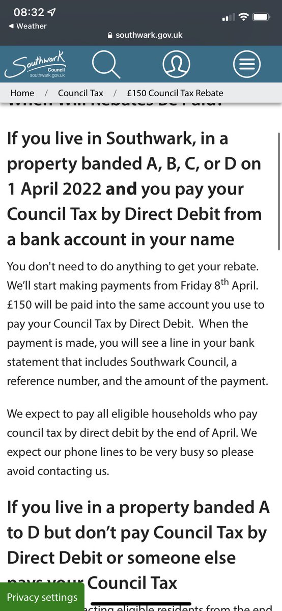SGB337's tweet photo. @lb_southwark I pay direct debit, I live in a band C and  hit all the points made. I am also aware of a decent number of people in my postcode and band who have been paid so unclear why you continue to prompt with details I already am aware of? https://t.co/LC4uPjAQEC