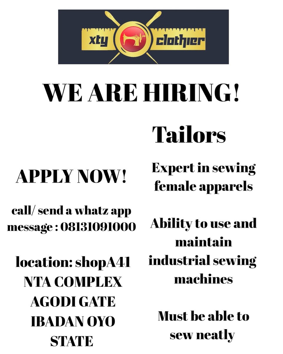 xty_clothier's tweet photo. WE ARE HIRING!!!

Please help retweet.. https://t.co/3KRVQU27YN