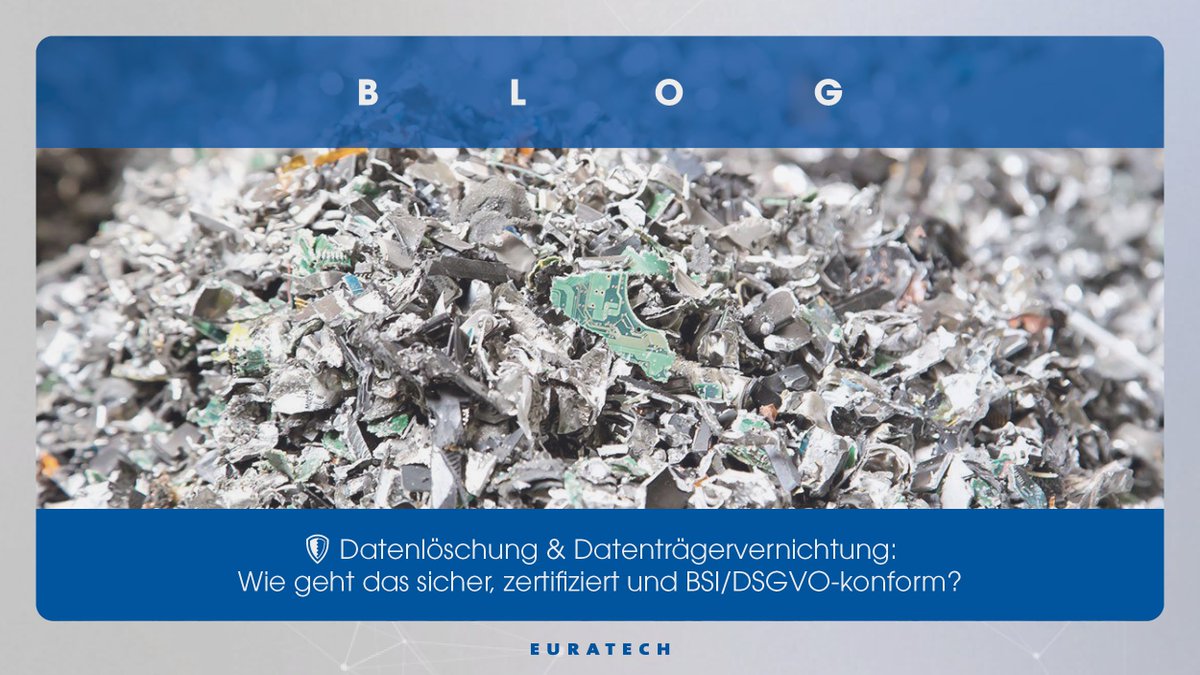 EuratechGmbH's tweet photo. In unserem neuen #EURATECH #BLOG sprechen wir darüber, wie eine sichere, zertifizierte, unwiederbringliche #Datenlöschung bzw. #Datenträgervernichtung möglich ist. Selbstverständlich #BSI- &amp; #DSGVO-konform.
Jetzt lesen: https://t.co/W36Elz4YTk

#Datenvernichtung #München #Bayern https://t.co/mZPzicsA2y