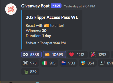 10k people joined a <a href="/FlipprTool/">Flippr</a> giveaway great odds man! I think <a href="/CaviarDAO/">NFT Caviar</a> gets better odds though
