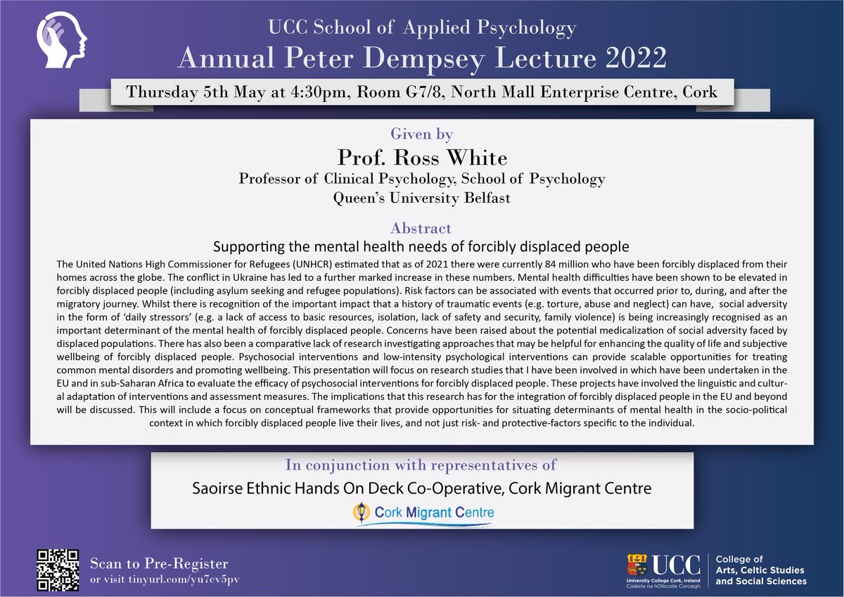 Ross G. White (@rossgwhite) on Twitter photo Iām looking forward to delivering the Annual Peter Dempsey Lecture at <a href="/UCC/">UCC Ireland</a> on āSupporting the mental health needs of forcibly displaced peopleā in conjunction with <a href="/CorkMigrant/">CorkMigrantCentre</a> #Refugee #mhpss - Thursday 5th May at 4.30pm Iām looking forward to delivering the Annual Peter Dempsey Lecture at <a href="/UCC/">UCC Ireland</a> on āSupporting the mental health needs of forcibly displaced peopleā in conjunction with <a href="/CorkMigrant/">CorkMigrantCentre</a> #Refugee #mhpss - Thursday 5th May at 4.30pm