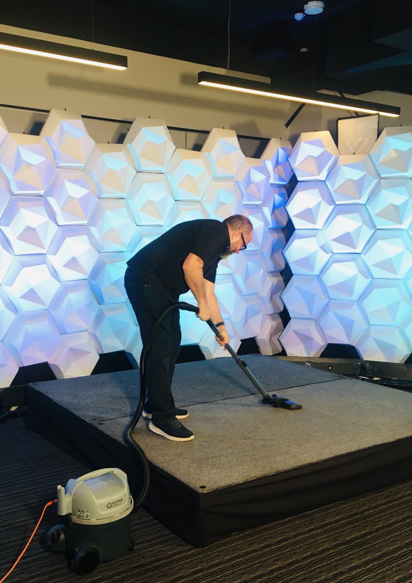 ANZCA's tweet photo. One minute our Wallfly team are managing state of the art technology in command central to bring you #ASM22PER & FPM22PER. Next it’s preparing the set for tomorrow’s morning yoga workshop. No job too big or too small for this dedicated team. #wallfly #virtualevents #partners https://t.co/hDfv0aBzD4