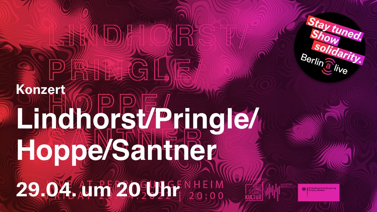 Lindhorst/Pringle/Hoppe/Santner

This new project features original music and arrangements by saxophonist Jonathan Lindhorst, combining free improvisation, traditional jazz and interpreted through the harmonic language of the Tone-Clock.

More Infos:
t1p.de/s8xyv