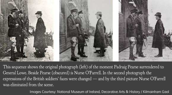 #ThroughHerEyes diary
#otd in 1916, nurse Elizabeth O’Farrell stepped back as a photo was taken of the surrender after the Rising. Her feet were visible in then first photos and then erased. She said later she regretted stepping back as women fared so badly in the new State...
