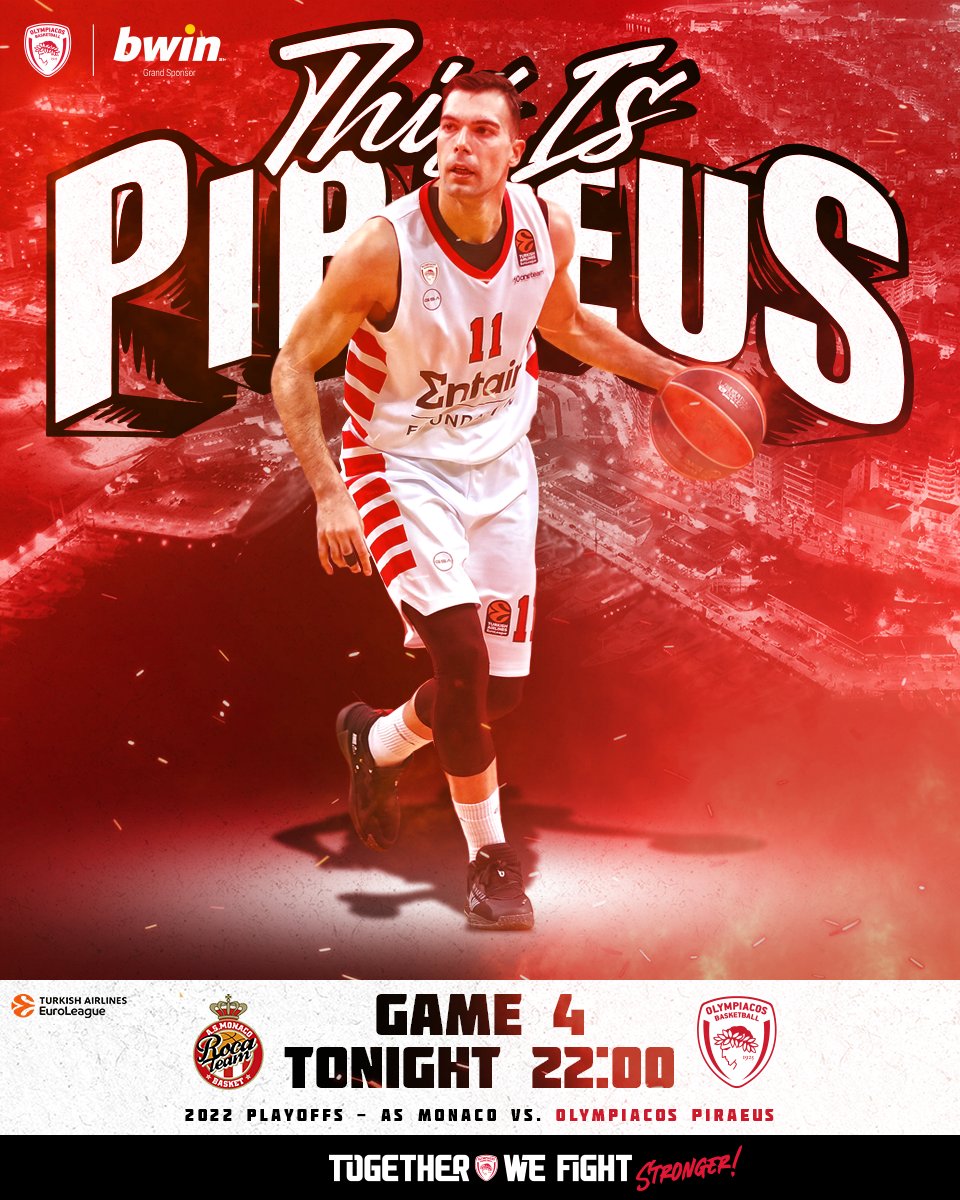 olympiacosbc's tweet photo. Game 4️⃣, The Time is Now!

🆚 | @ASMonaco_Basket 
🏀 | Playoffs, @EuroLeague 
🕔 | 22:00
📺 | @novasportsgr Prime

#OlympiacosBC #WeAreOlympiacos #TogetherWeFight https://t.co/yT6fuQE9pm