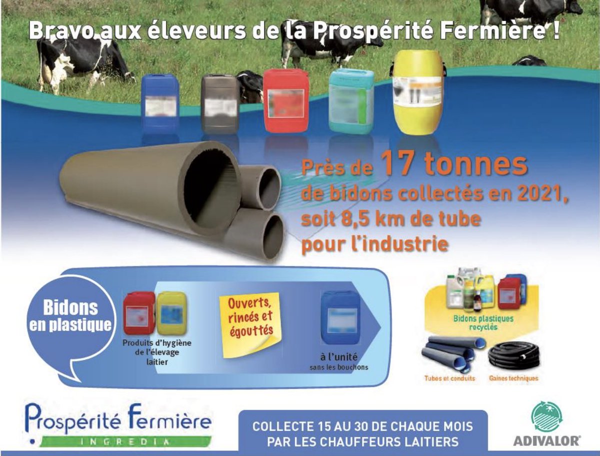 adivalor's tweet photo. 🐄 La coopérative Prospérité Fermière @PFermiere dans les #HautsdeFrance  peut être fière de son engagement #recyclage.  Près de 17 tonnes de bidons collectés en 2021, en nette progression 👏

En savoir plus ➡️ https://t.co/p4uSABjqpE https://t.co/T5QxCEmNkq