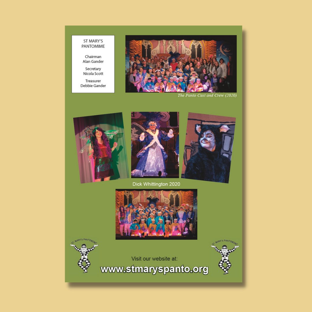 An Adventure in Pantoland takes you through all of your favourite childhood fairytales, during their 75th production! 🎭
We printed this A5 #foldedleaflet for St Mary's Pantomime.
"fast turnaround; high quality; and no fuss timely delivery. Highly recommended!"