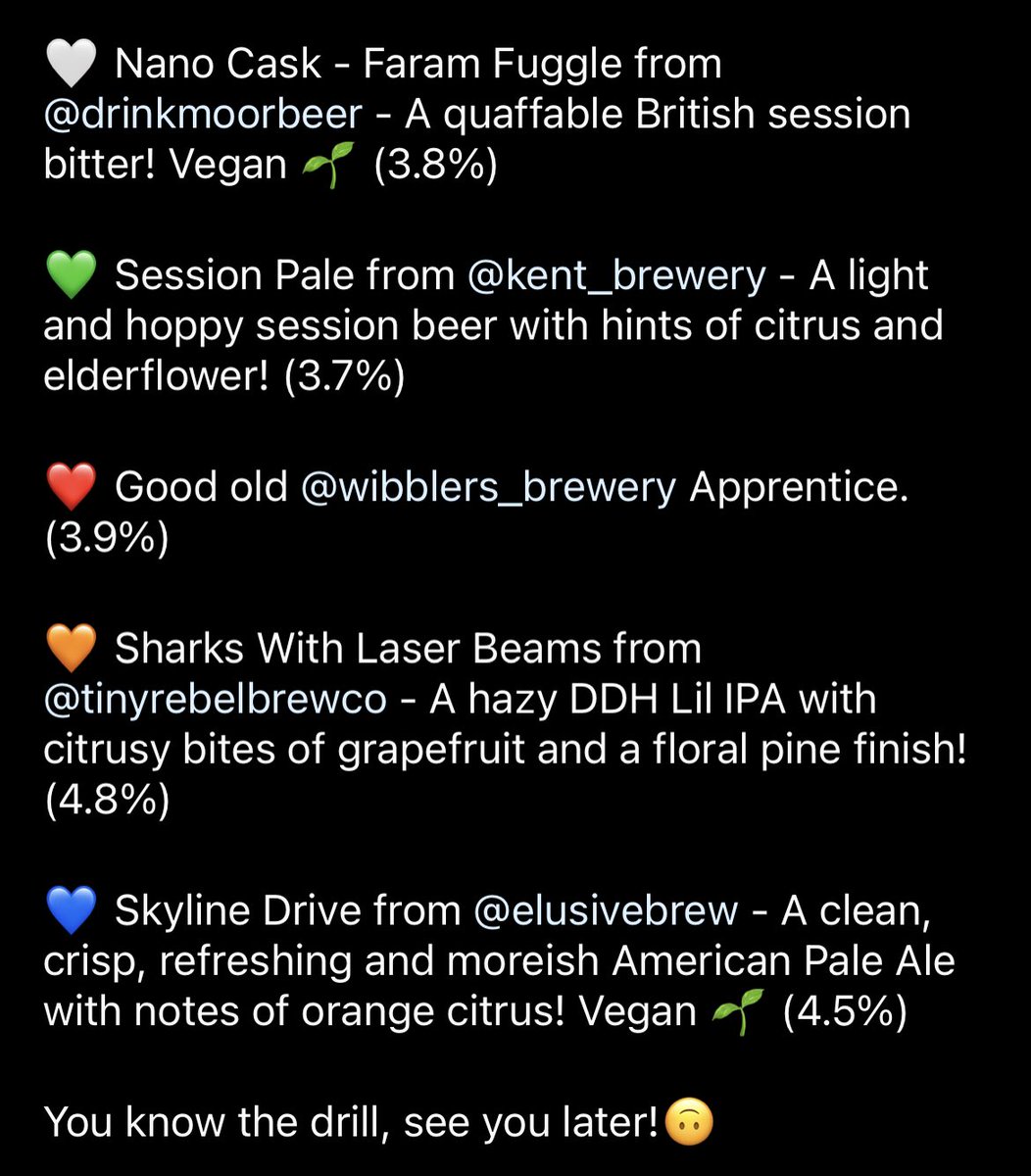 gideaparkmicro's tweet photo. 🍺Cask beer weekend lineup🍺

@drinkmoorbeer @kentbrewery @WibblersBrewery @tinyrebelbrewco @ElusiveBrew 

#micropub #realale #craftbeer https://t.co/4h4GsPNi76