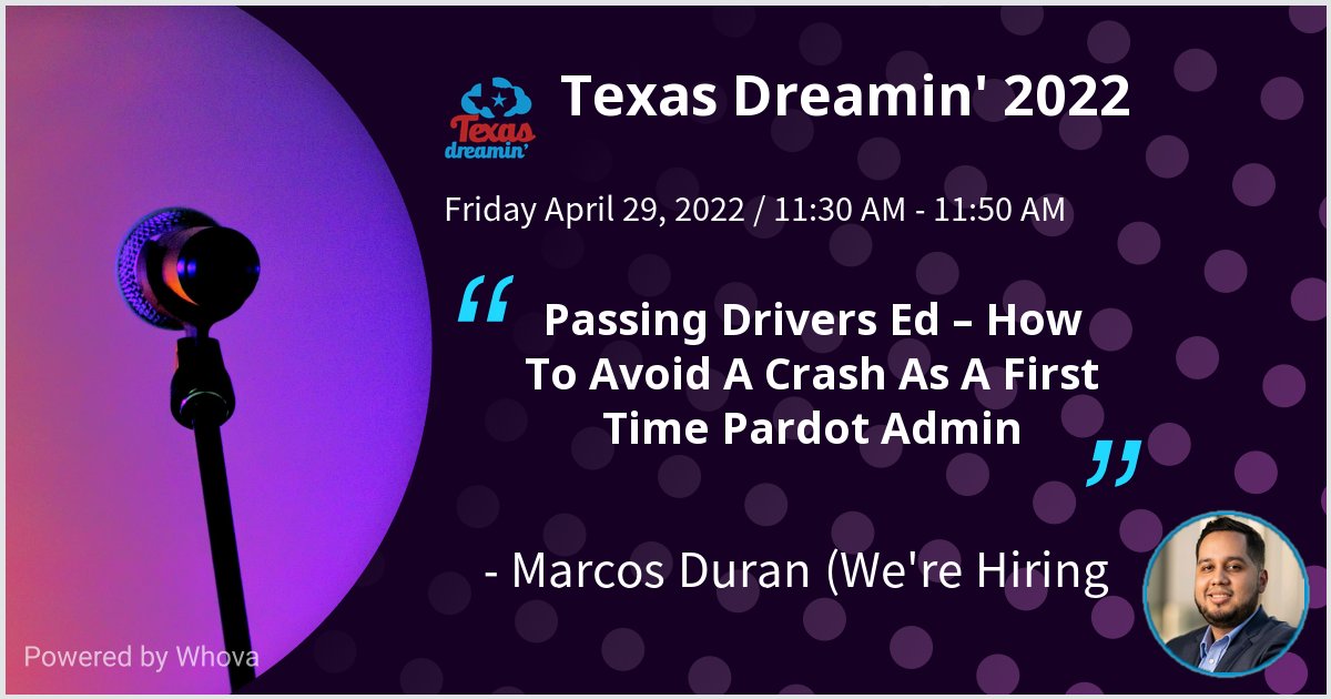 I am speaking at Texas Dreamin' 2022. Please check out my talk if you're attending the event! <a href="/Texas_Dreamin/">Texas Dreamin'</a> #TXD22 - via #Whova event app