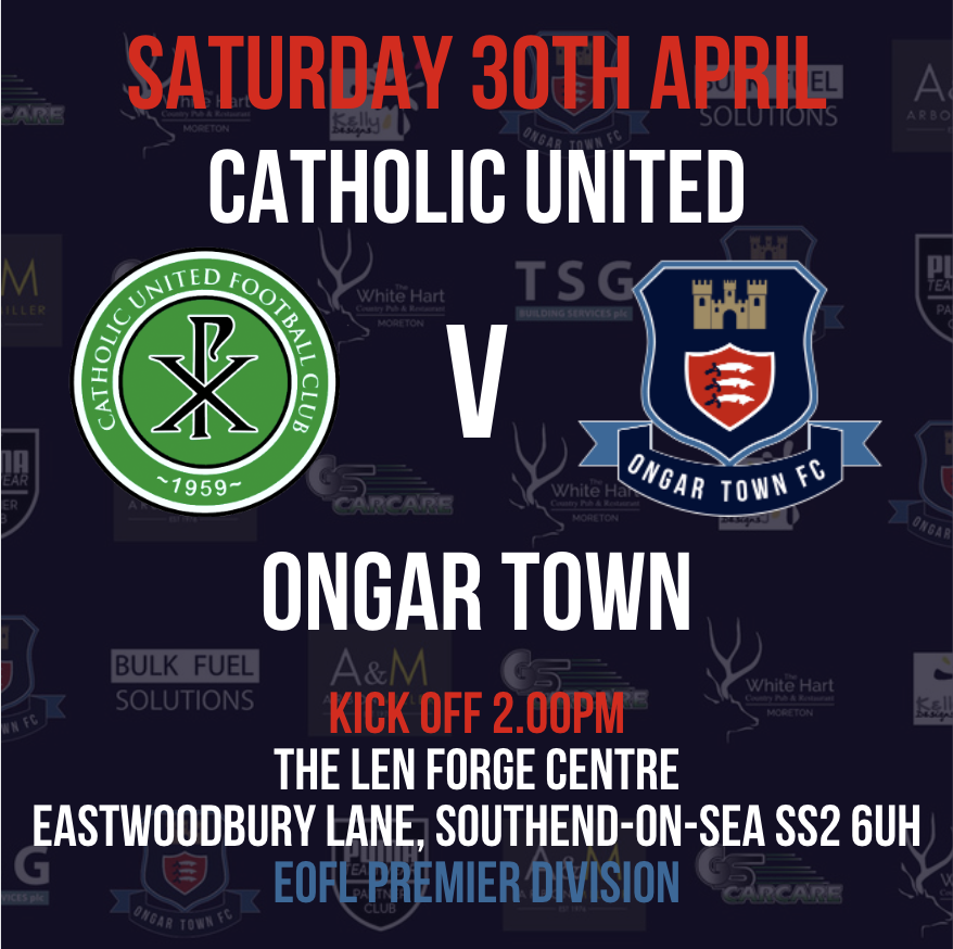 ongar_townfc's tweet image. Saturday is Ongar Town's penultimate game of the season. They are away to @CatholicUtdFC  ⏰ 2pm 📌 THE LEN FORGE CENTRE, EASTWOODBURY LANE, SOUTHEND-ON-SEA SS2 6UH🏆 @EOFL Premier Division #2togo #ongartownfc #NONLEAGUE