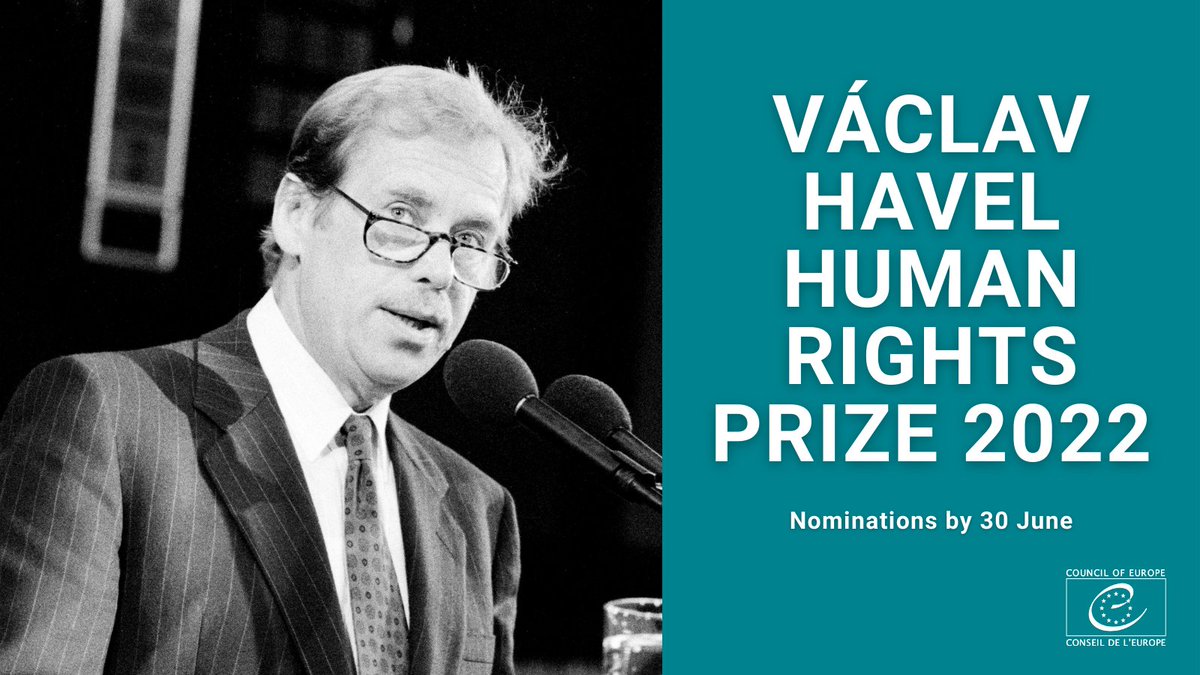 There are two extra months to submit nominations for the 2022 Václav Havel Human Rights Prize - the new deadline is ⏰ 30 June 2022. The #HavelPrize honours human rights defenders worldwide. 🔗 pace.coe.int/en/news/8705/2… #HumanRightsDefenders #HumanRights #TheirCourageOurRights