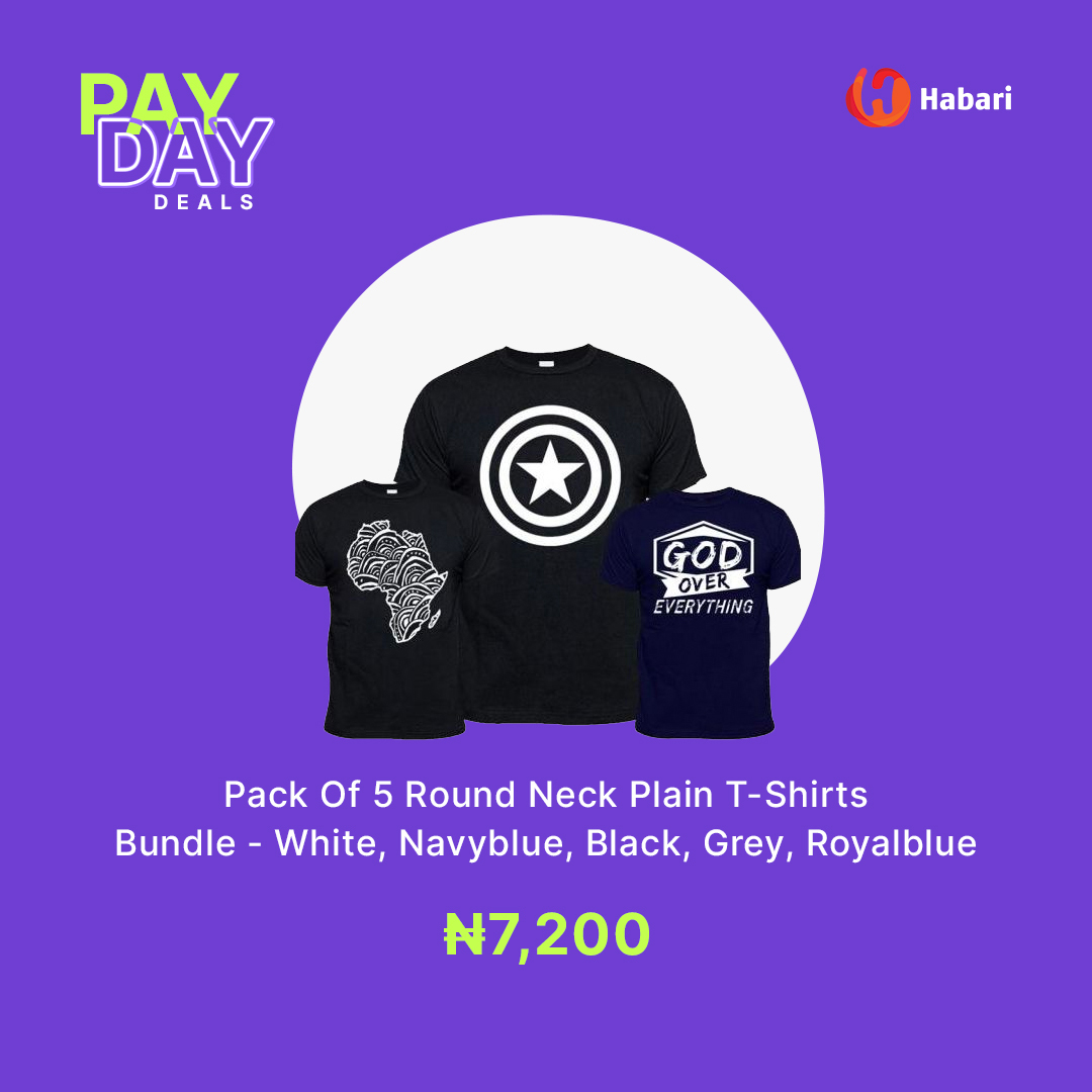 It's pay day and we have these deals up for grab!

Order this pack of 5 t-shirts for 7k only!

Click here to order now: ow.ly/kKgg50IVyNQ

#HabariShop #ShopHabari #Habari #PayDay #Salary