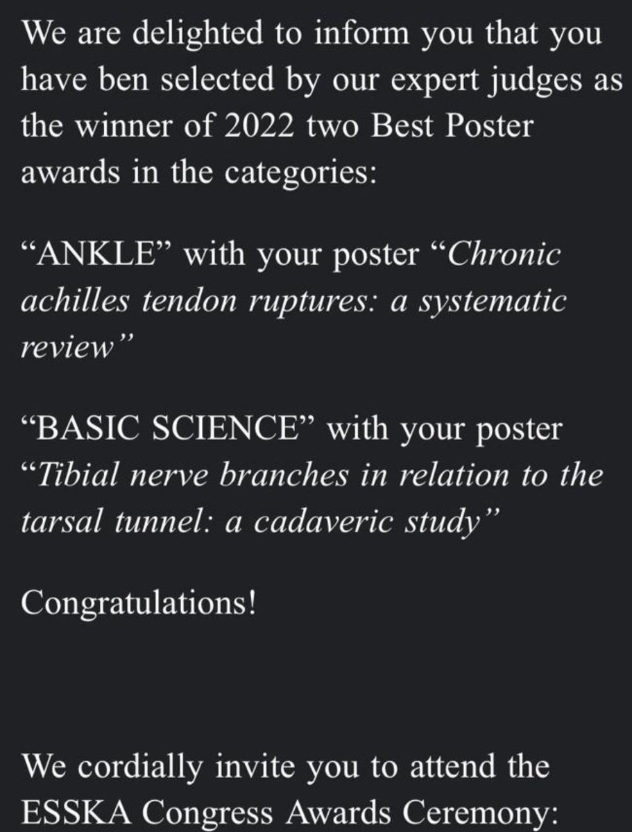 hugo_ubillus's tweet photo. Great morning for the NYU Foot and Ankle Division. Thrilled to be part of 2 Best Poster awards in the categories Ankle and Basic Science at the @ESSKA_society 2022 Congress!
Thanks to @drjohnkennedy for leading the team and special thanks to @Mohammad_T_Azam and Matthew Weiss https://t.co/LSZ3PX3fw3