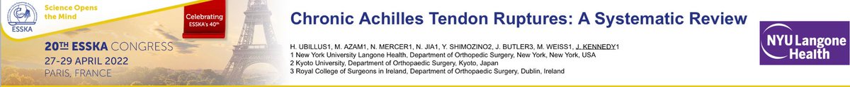 hugo_ubillus's tweet photo. Great morning for the NYU Foot and Ankle Division. Thrilled to be part of 2 Best Poster awards in the categories Ankle and Basic Science at the @ESSKA_society 2022 Congress!
Thanks to @drjohnkennedy for leading the team and special thanks to @Mohammad_T_Azam and Matthew Weiss https://t.co/LSZ3PX3fw3