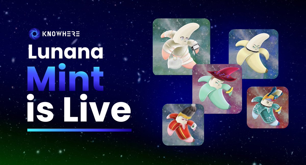 🚨 Mint is LIVE 🔴<a href="/LUNANA__nft/">LUNANA🍌🏳️‍🌈 | Mint Now!!</a>

LUNANA full collection is launching on <a href="/knowhere_art/">Knowhere 👾 Terra NFT Marketplace 🌔</a> 🍌🚀🌕 now! 

🔗knowhere.art/launchpad/coll…

Grab your favourite #LUNANA and join our galactic adventure at Knowhere.art today! ☺️
#terranft $luna $ust
