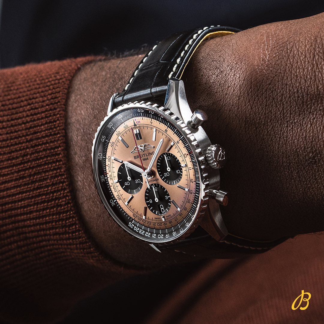 Modern colors in shades of copper, ice blue and mint green define the new <a href="/Breitling/">Breitling</a> Navitimer’s updated dial options. And if there’s one feature sure to spark nostalgia, it’s the return of the AOPA wings logo to its original position at 12 o’clock.

 #breitling #squadonamission