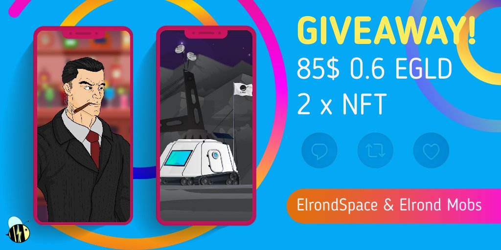 BeeSh0cK's tweet photo. 🎁#MegaGiveaway🎁
🎉Prizes ~85$ 2 x NFT 

Rules: 👇
1️⃣ Follow @ElrondMobs, @ElrondSpace, @BeeSh0cK
2️⃣❤️&amp;🔄 
3️⃣ Tag 3 friends

🏆extra prize if 300 🔄 &amp; ❤️reached

⏳48h

#GiveawayAlert #Giveaway #ElrondCommunity #Elrond #BeeSh0cK https://t.co/ITgv9xr17o
